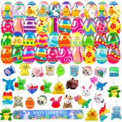 Cherislpy Easter eggs filled with toys for colorful kids' party favors.