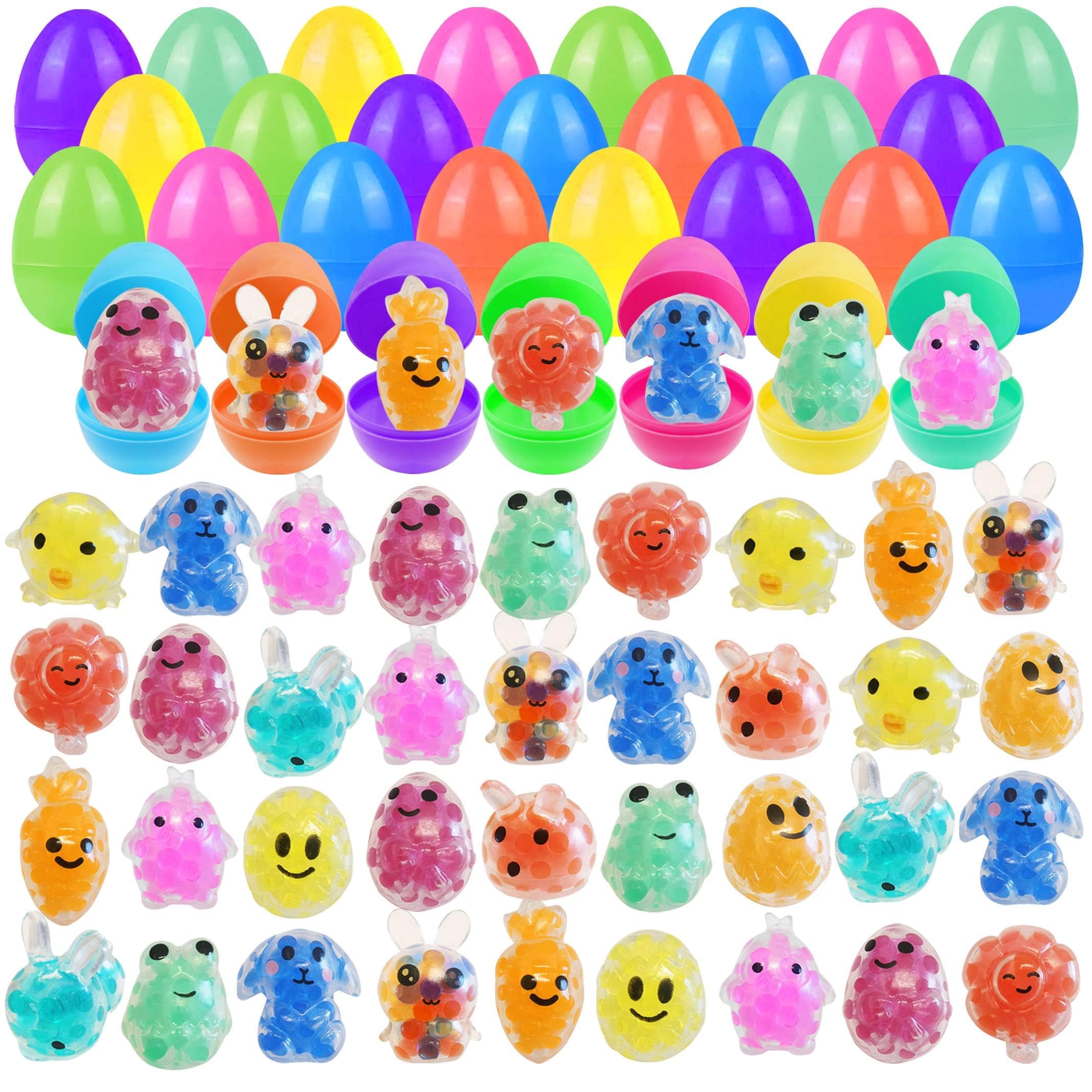 Cherislpy Easter eggs with squishy toys inside for colorful basket fillers and party favors.