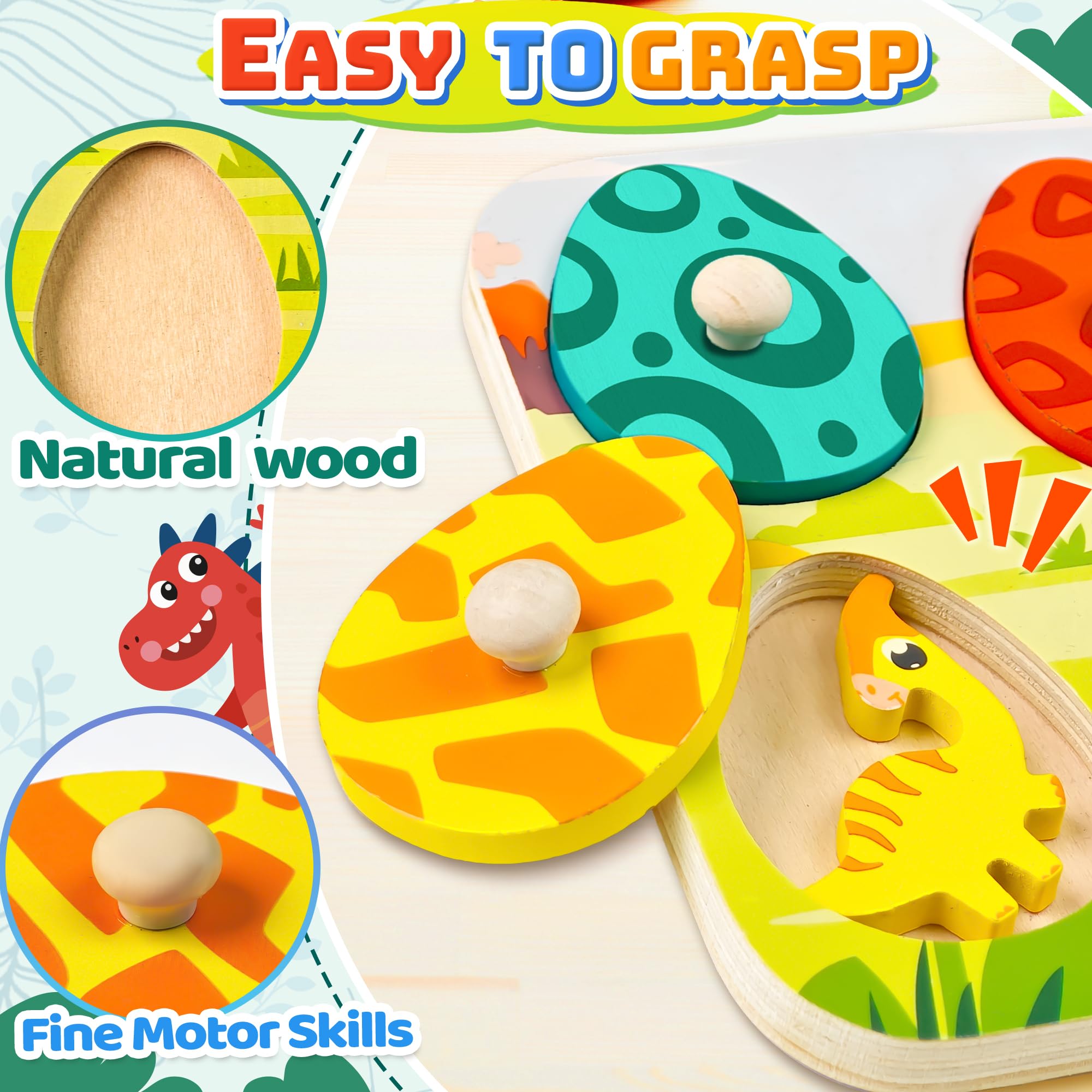 CHESLICR Montessori style dinosaur toy supports cause and effect through hidden sounds.