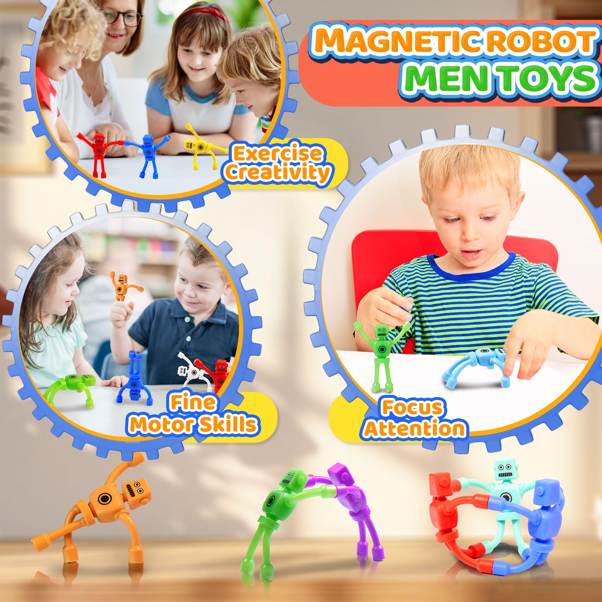 CHESLICR magnetic robot men in purple supporting focus in classroom or home