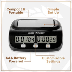 Chess Armory Digital Chess Clock side controls for intuitive operation