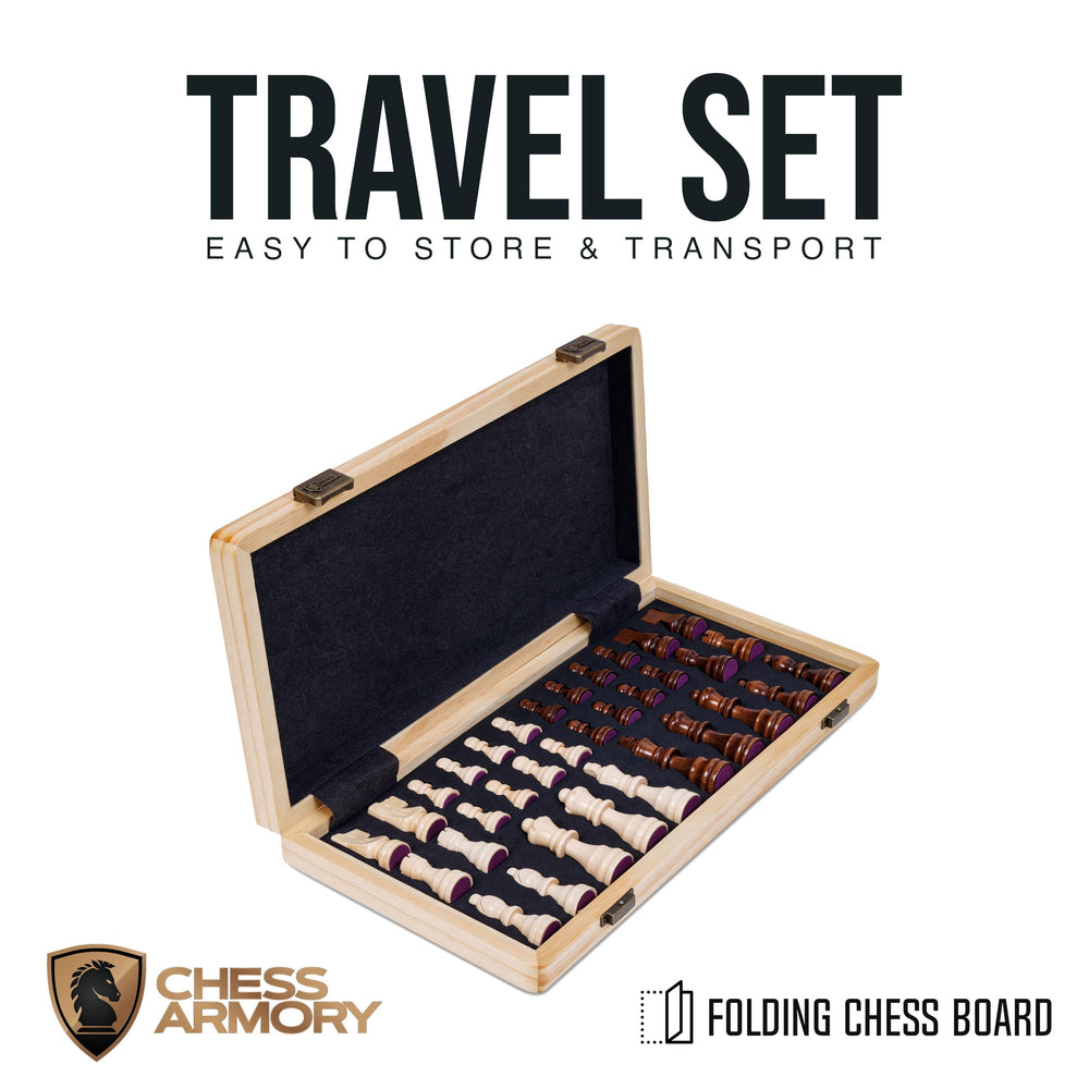 Chess Armory foam inserts organize all pieces neatly inside the board.