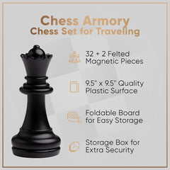 Chess Armory folding board with storage box keeps pieces organized