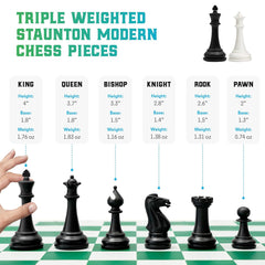 Chess Geeks Best Chess Set Ever triple-weighted Staunton pieces shown for stable competition.