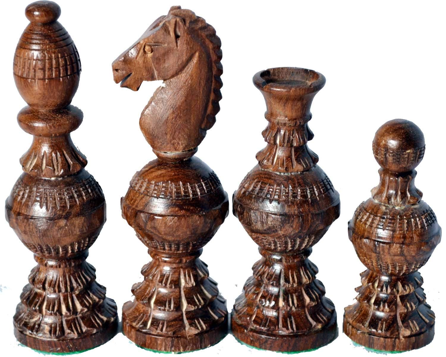 ChessBazar Globe Design 5-Inch King pieces detail with fine carving