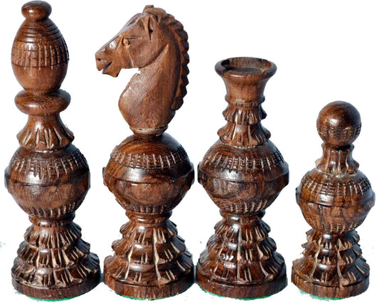 ChessBazar Globe Design 5-Inch King pieces detail with fine carving