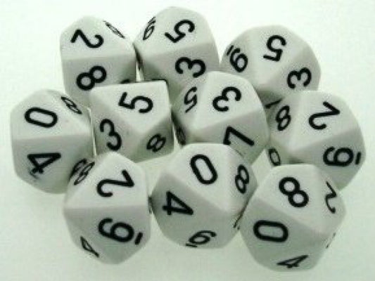 Chressex black-number on white d10 dice for quick result identification.