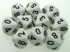 Chressex black-number on white d10 dice for quick result identification.