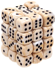 Chessex ivory-black marble d6 dice, crisp readability for RPG and tabletop use.
