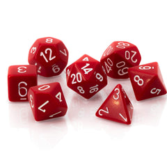 Chessex opaque red white dice set viewed from top for quick setup