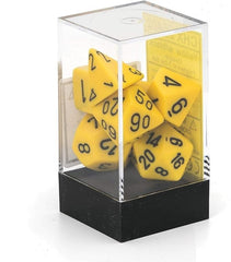 Chessex opaque yellow-black side view highlights bold, legible numerals.