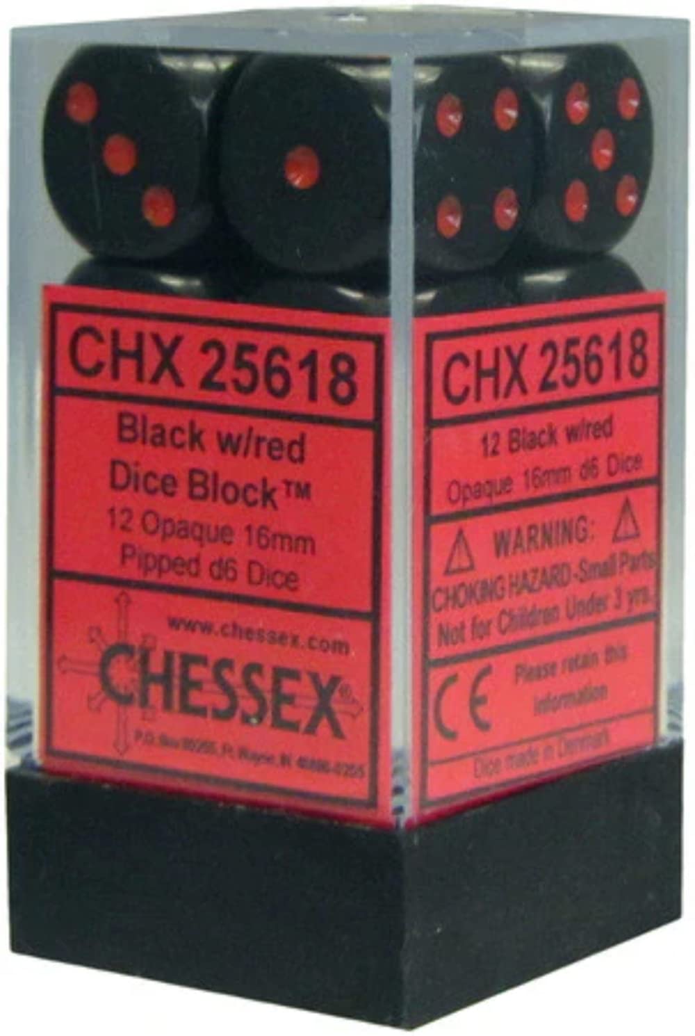 Chessex D&D dice set with opaque black and red 16mm dice for clear high-damage rolls