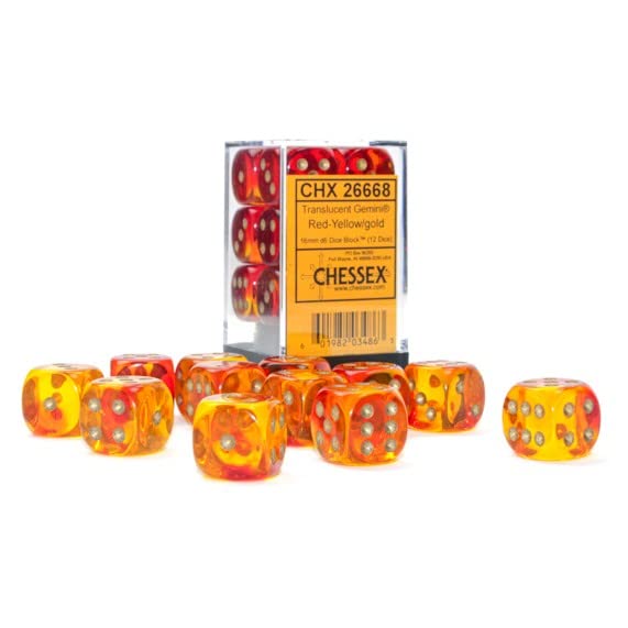 Close-up of Gemini 16mm dice showing vibrant translucent colors for RPG and board game sessions