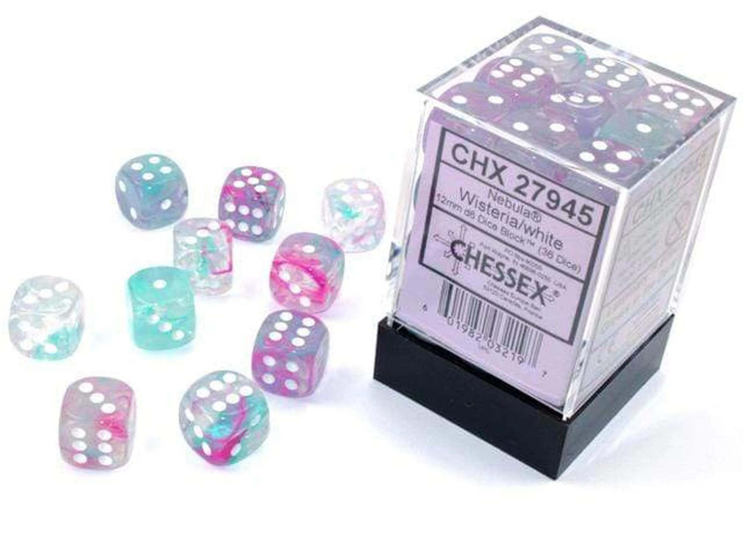 Chessex Nebula 12mm d6 glow dice with luminary flecks for night play