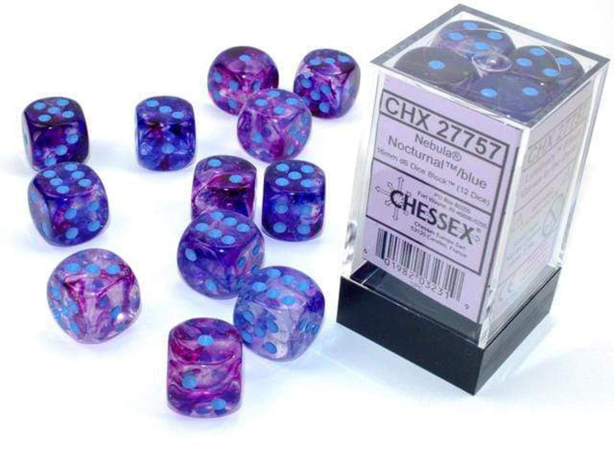 Chessex Nebula blue glow dice set with luminary flecks, ideal for tabletop campaigns