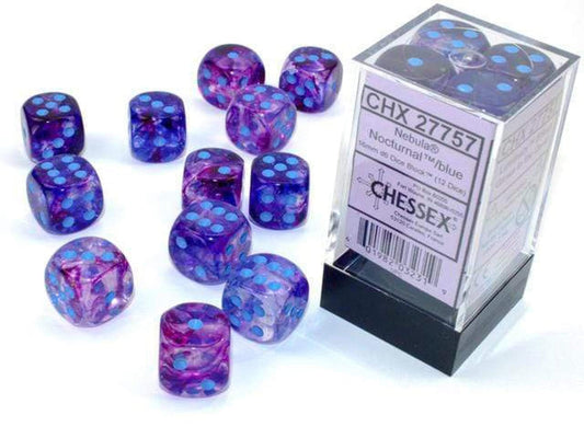 Chessex Nebula blue glow dice set with luminary flecks, ideal for tabletop campaigns