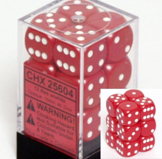 Chessex opaque red with white 16mm D6 dice for RPG tabletop use
