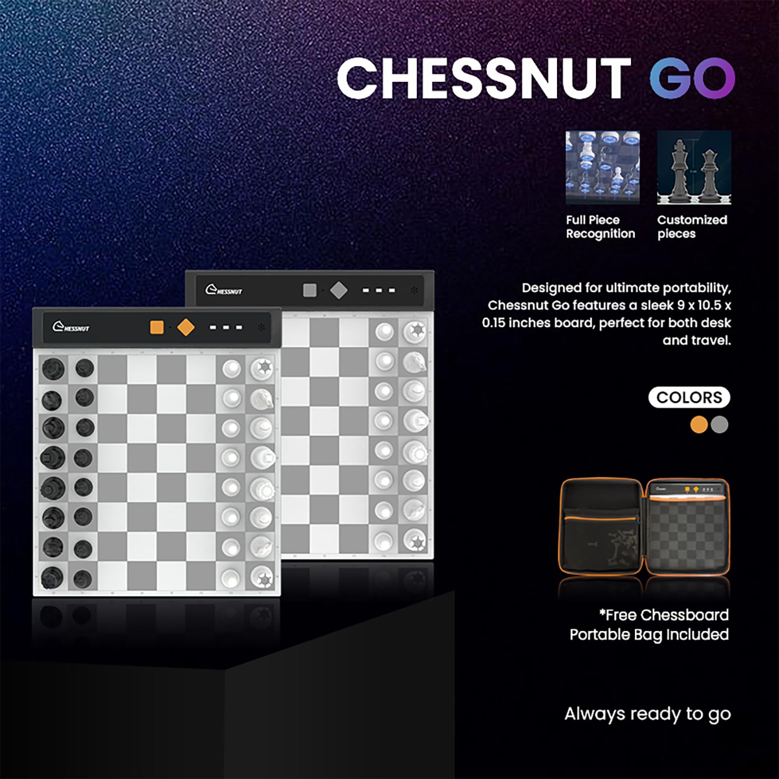 Chessnut Go Ultimate travel case included for secure, organized transport.