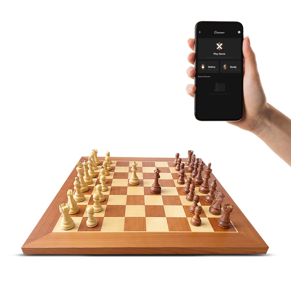 Chessnut Pro AI board 55cm on a wooden table for tournament-style play