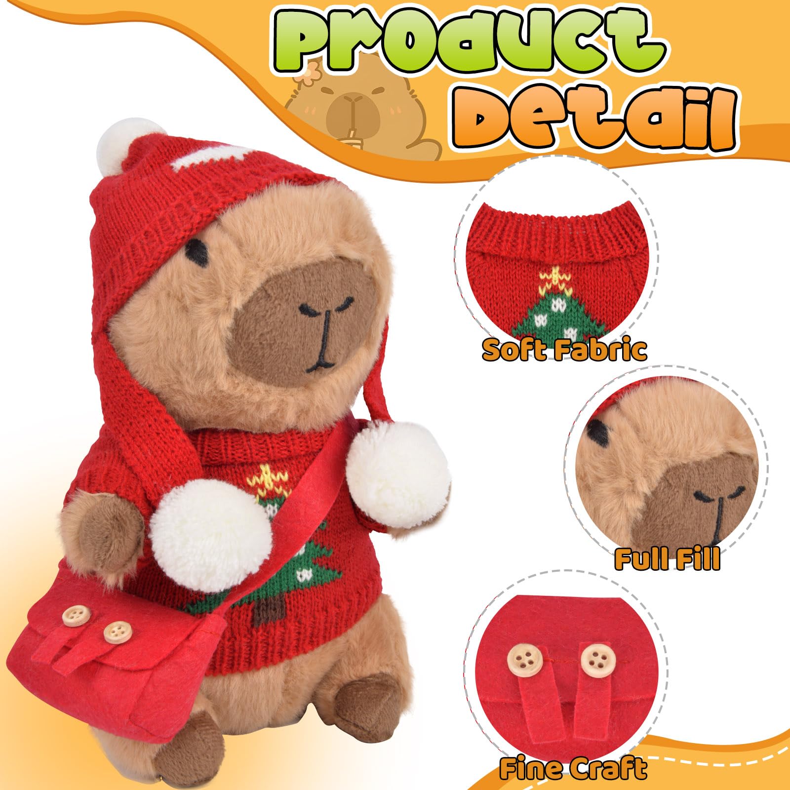ChezMax capybara plush in Christmas sweater for cozy holiday scenes