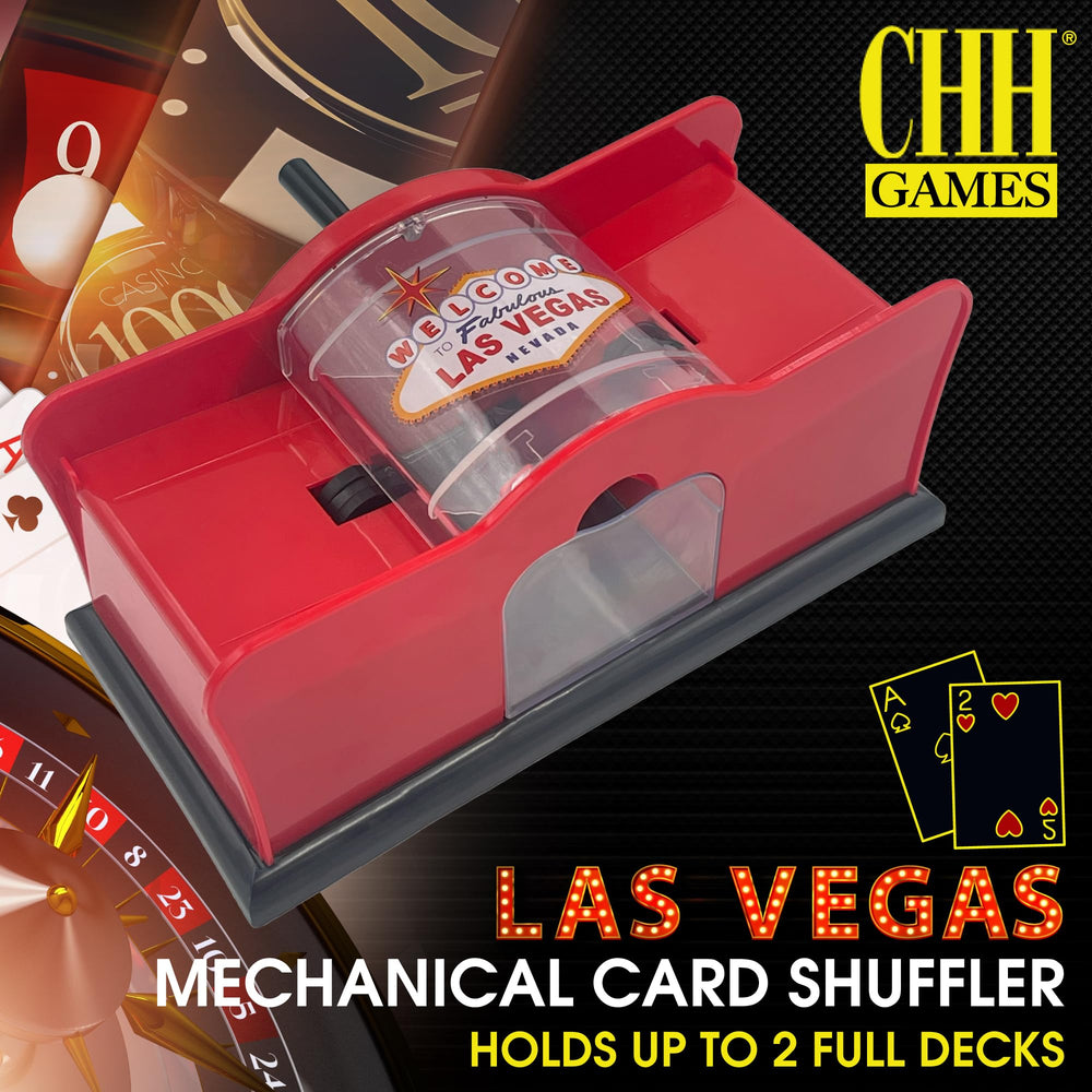 CHH 2-deck hand crank shuffler, side view showing compact profile