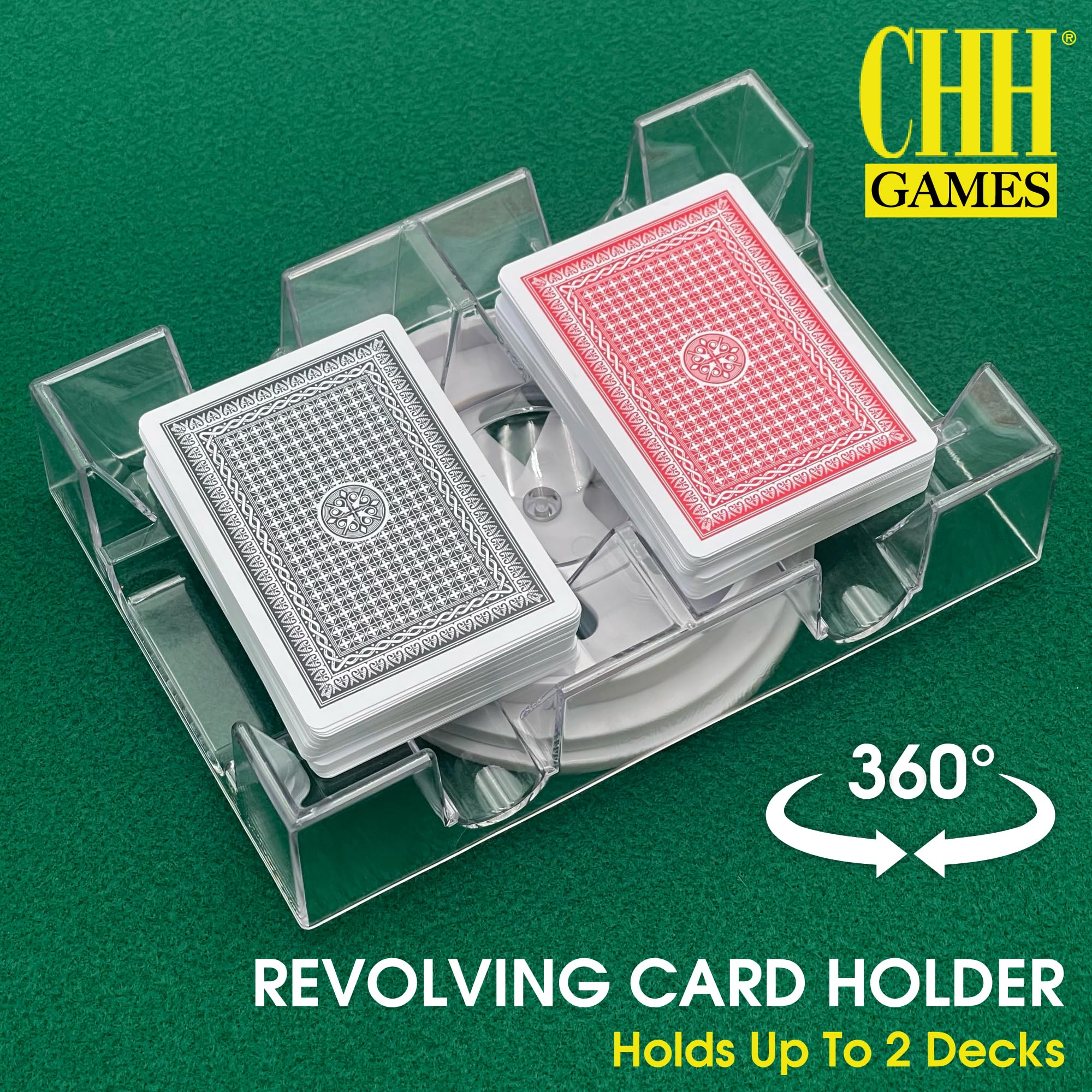 CHH clear plastic holder with 360-degree rotating base in use