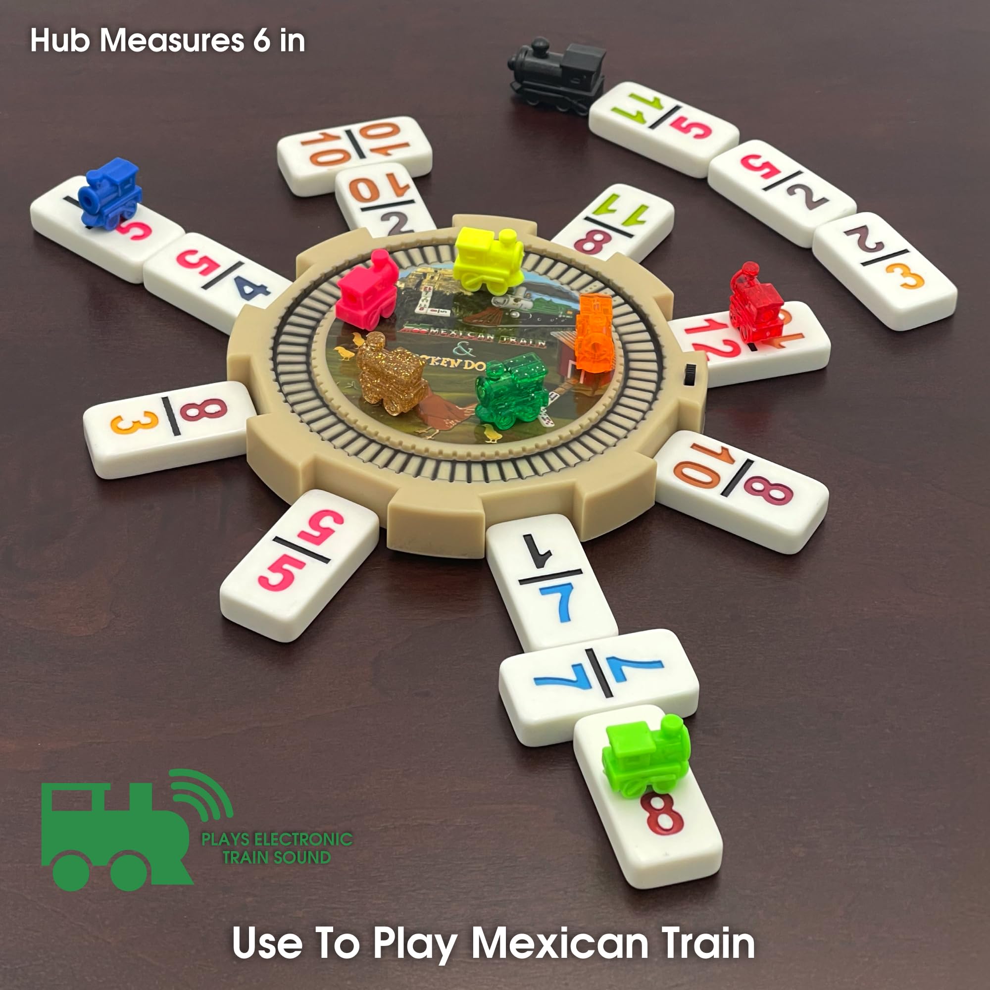 CHH nine train markers arranged for Mexican Train play