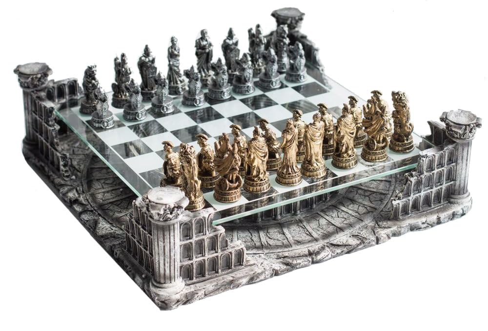 CHH Roman Gladiators chess board with glass arena surface for dramatic gameplay