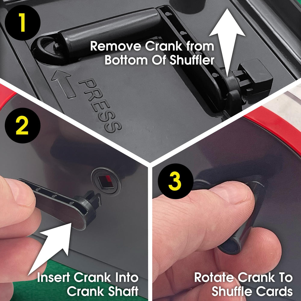 CHH shuffler with tray in red and black, front view for organized dealing