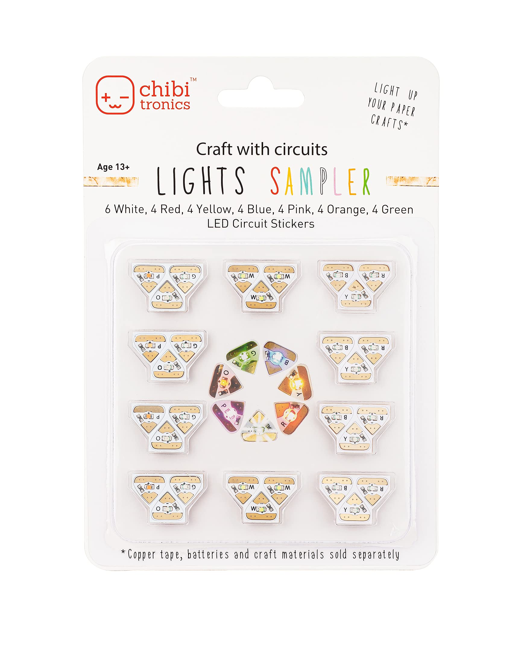Chibitronics Megapack color sample display for planning light-up crafts