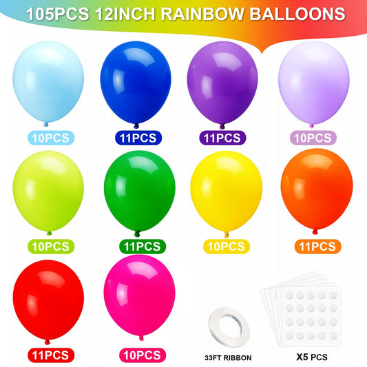 Balloon arch assembly with Chibon balloons for rainbow-themed decor