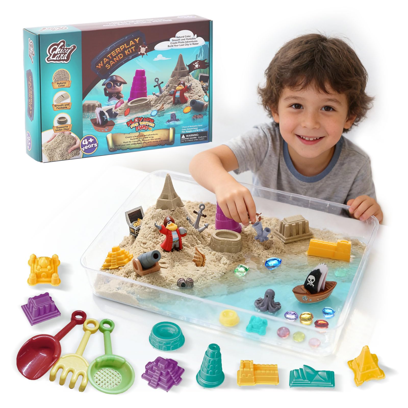 Chico Land Waterplay Sand Kit pirate-city-molds fuels imaginative pirate play and creativity.