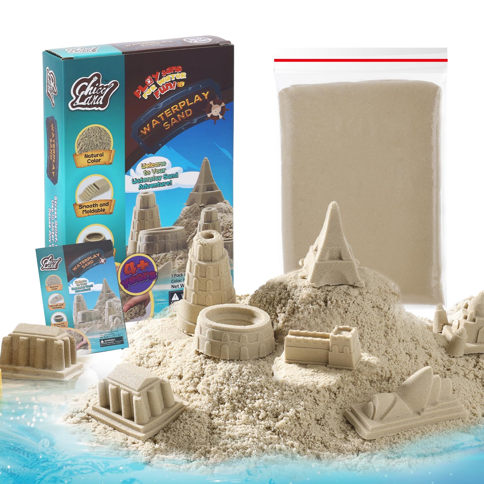 Chico Land Waterplay Sand close-up shows moldable texture for creative play and tactile exploration