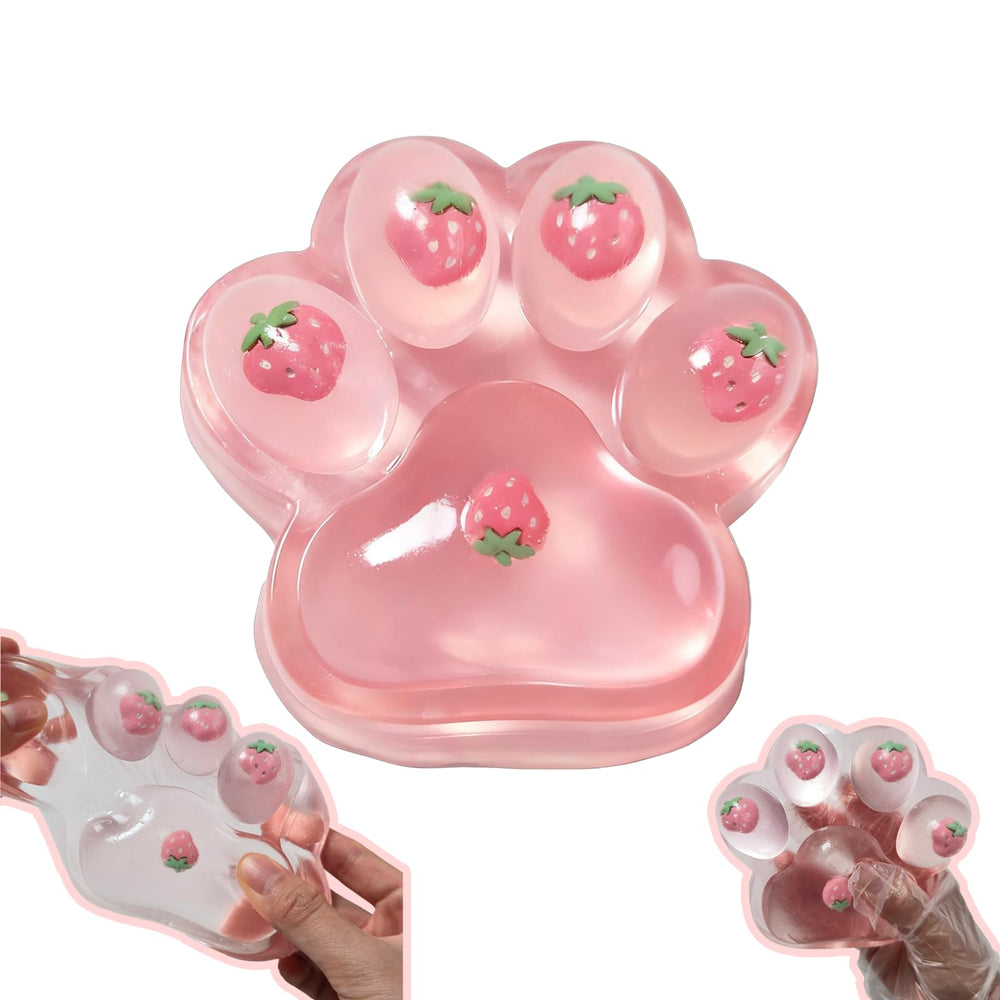 Chicooan cat paw 5-inch strawberry pink squishy for stress relief at desk.