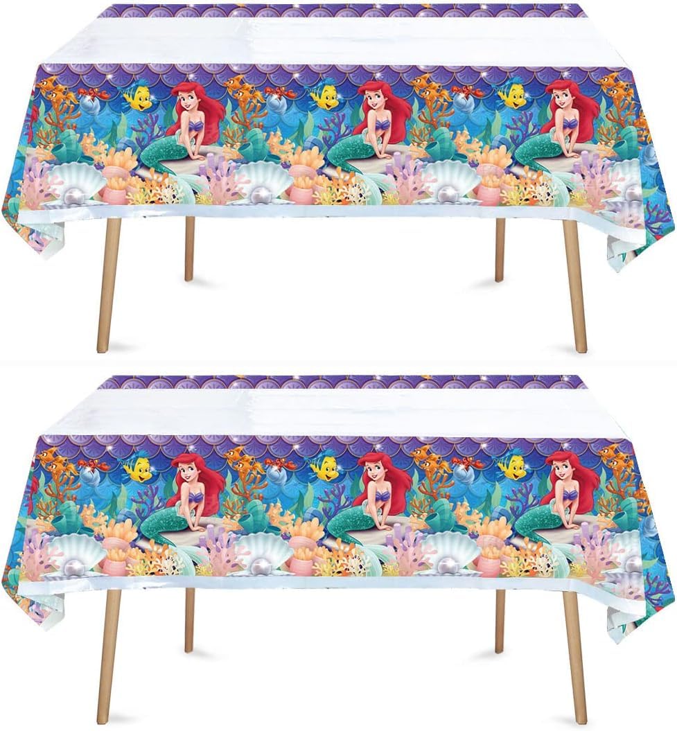 ChicRosa Little Mermaid tablecloth 2pc blue-pink pack protects party surfaces