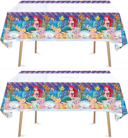 ChicRosa Little Mermaid tablecloth 2pc blue-pink pack protects party surfaces