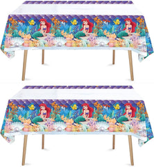 ChicRosa Little Mermaid tablecloth 2pc blue-pink pack protects party surfaces