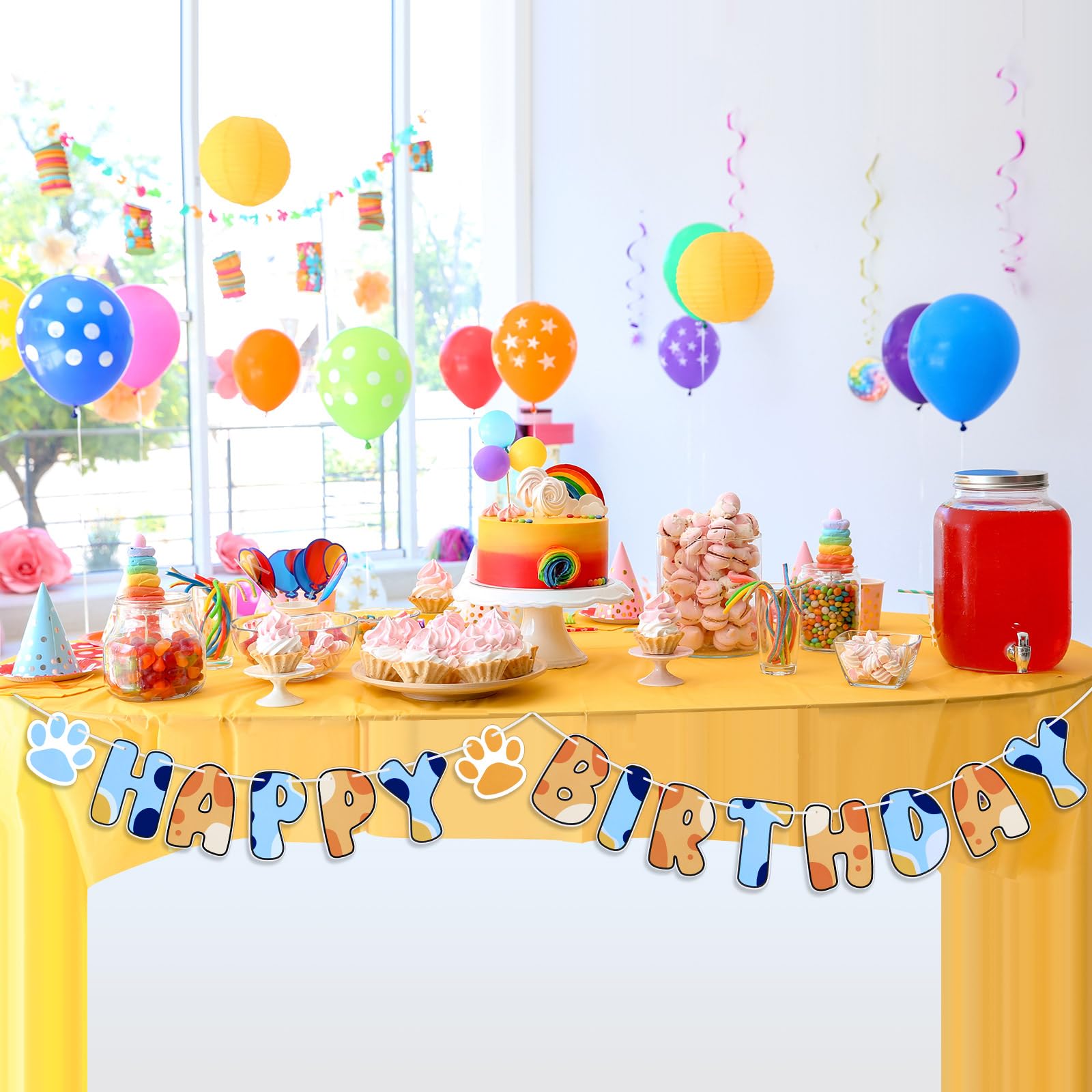 Chiisong blue orange birthday banner as a centerpiece backdrop