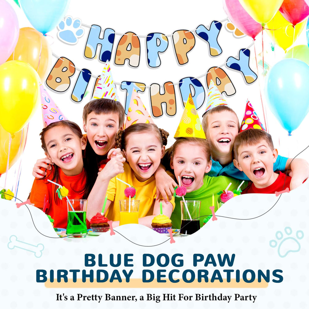 Chiisong blue dog birthday banner design with cute cartoon dogs