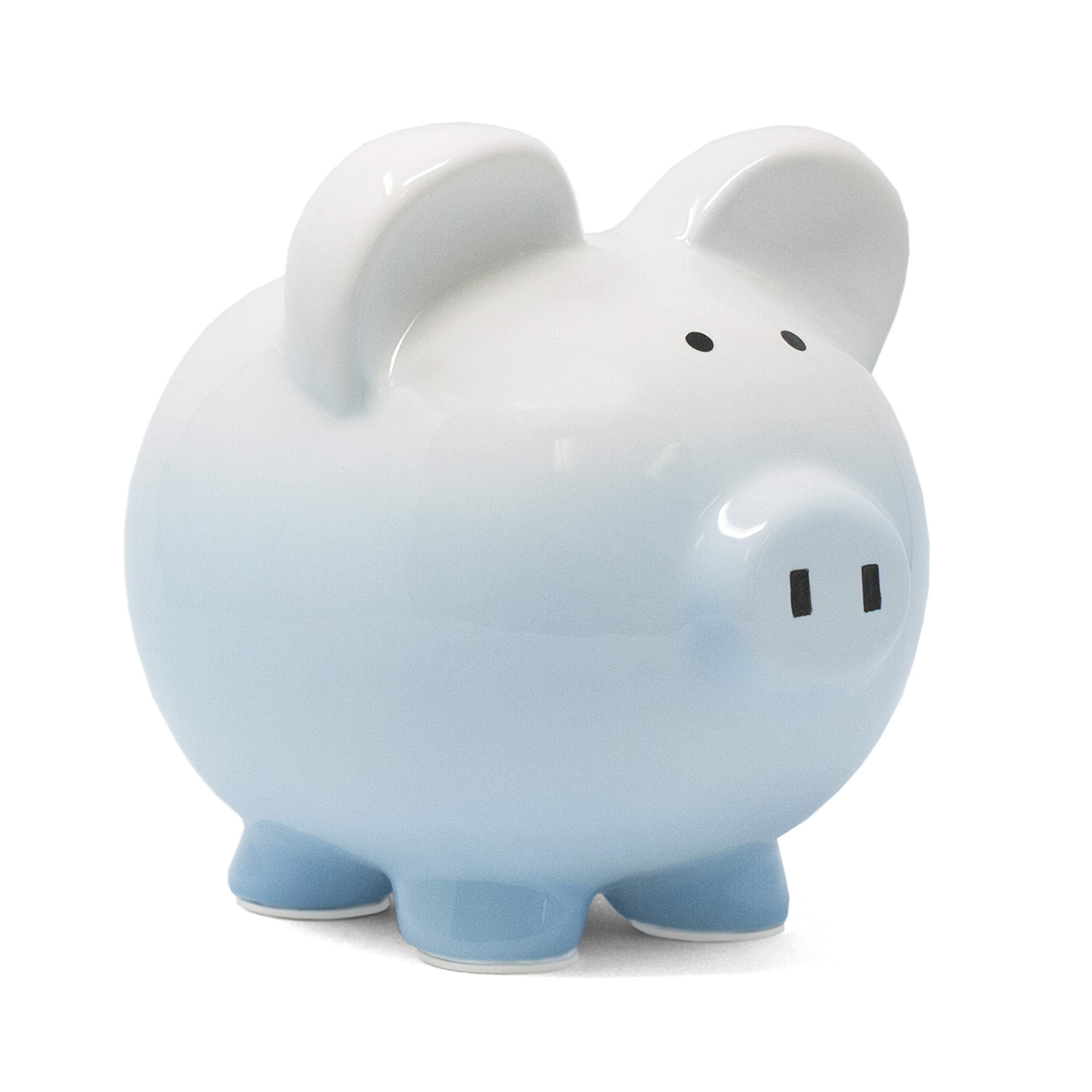 Child to Cherish Ombre Piggy Bank Blue front view with hand-painted finish, nursery decor