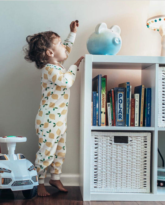Child to Cherish Ombre Ceramic Piggy Bank Blue side view showing elegant glaze for bedside use
