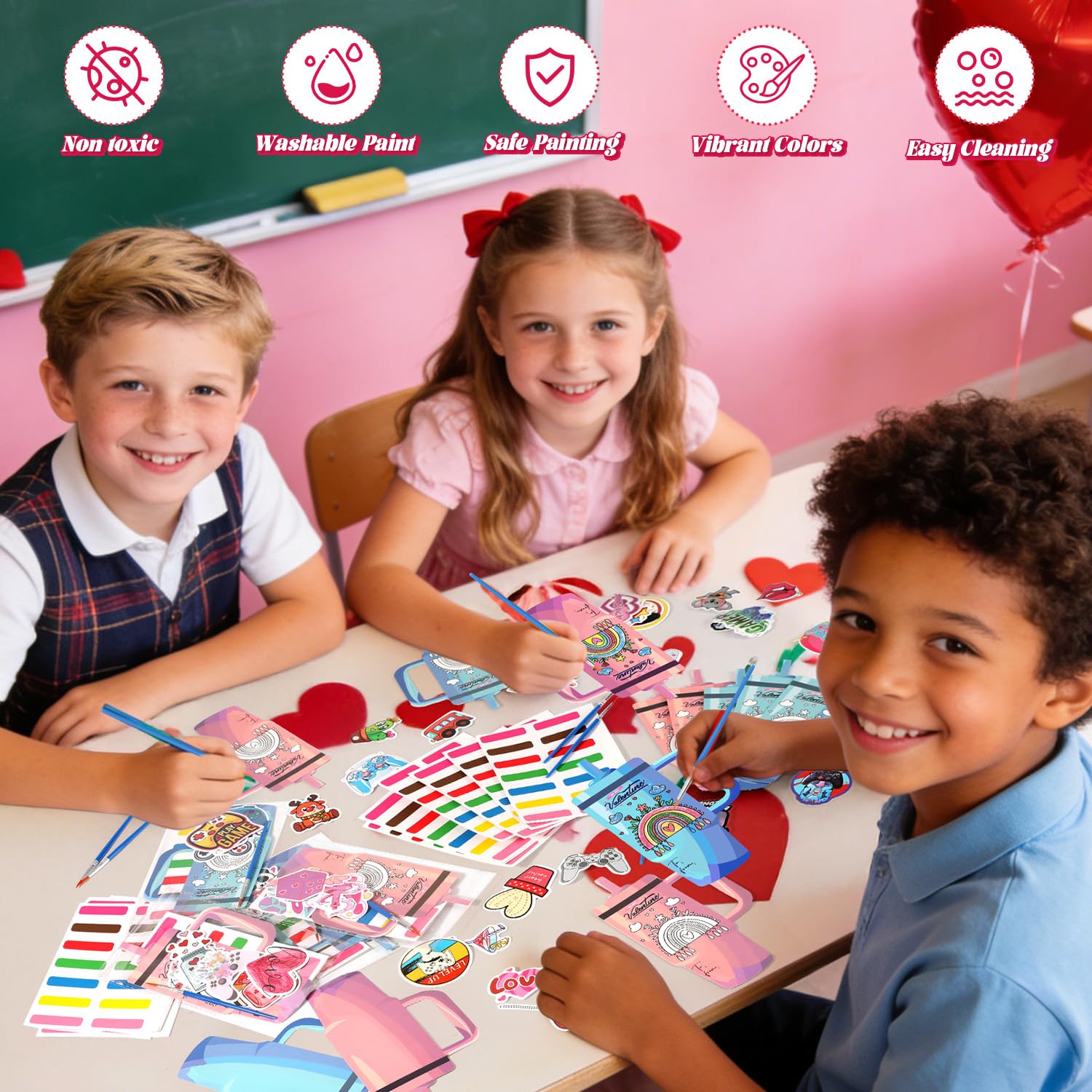 Childeuphoria Valentines paintbrushes: comfortable brushes for young artists during classroom crafts.