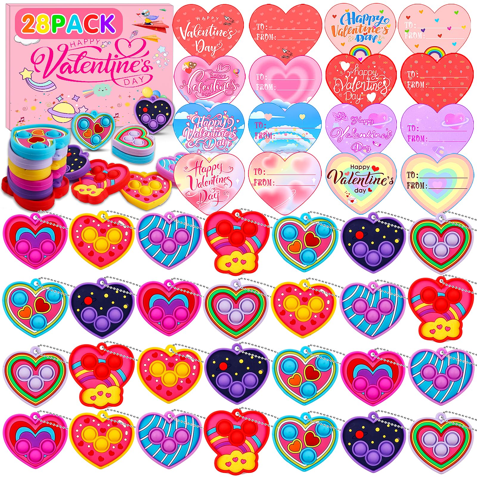 ChildFun Valentines Day cards with heart pop fidget toys for school exchanges, fun classroom moments