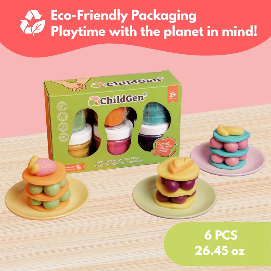 ChildGen six-pack dough jars ready for classroom or home play.