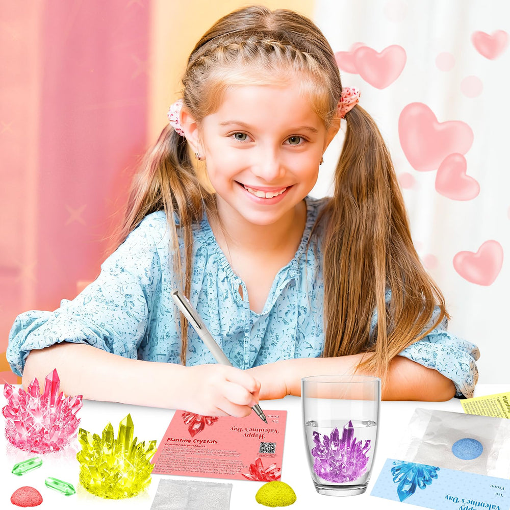 Six-color crystals grow progressively, sparking curiosity and hands-on learning.