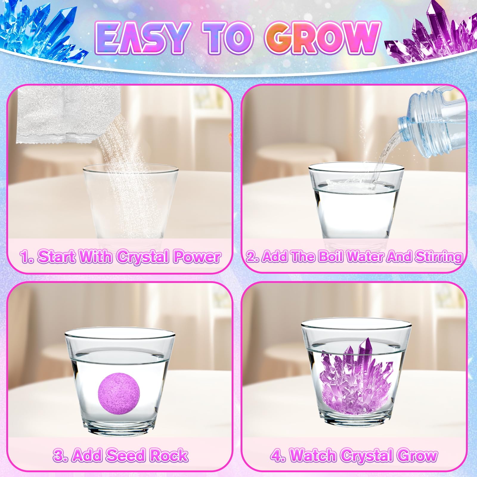 CHILDGO STEM activity for kids with colorful crystals.