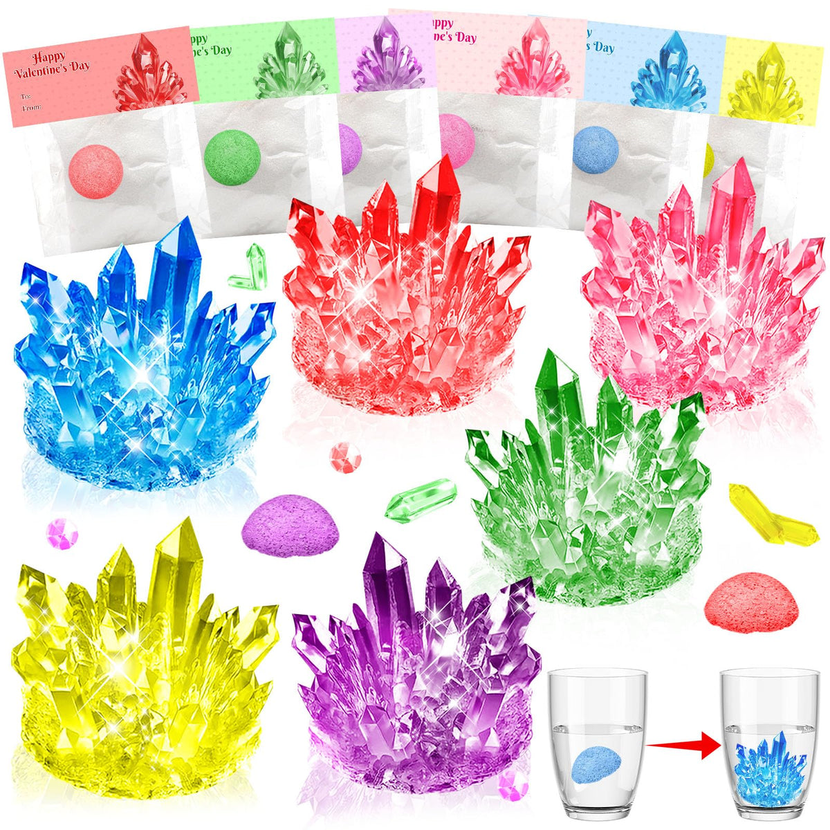 CHILDGO Valentines crystal kits 24-pack with colorful crystals for classroom gifting.