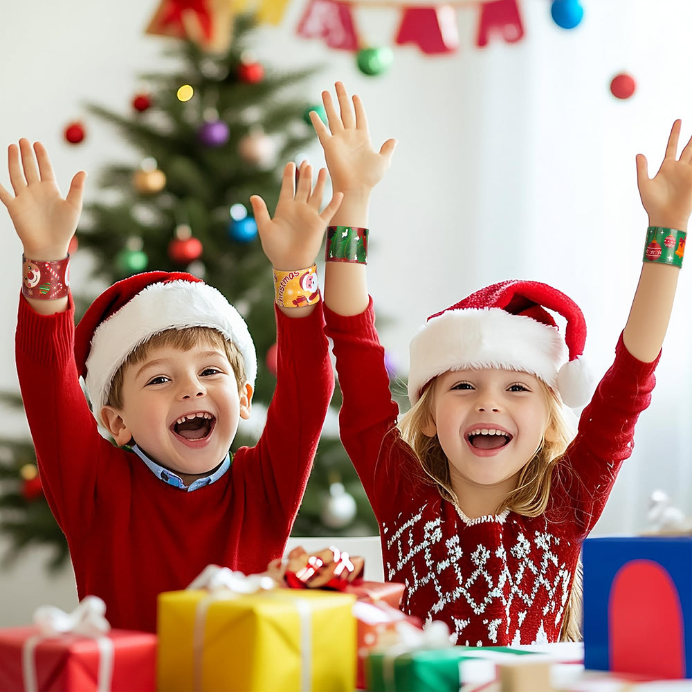 Childom snowflake slap bracelet, bright color accents for holiday décor.