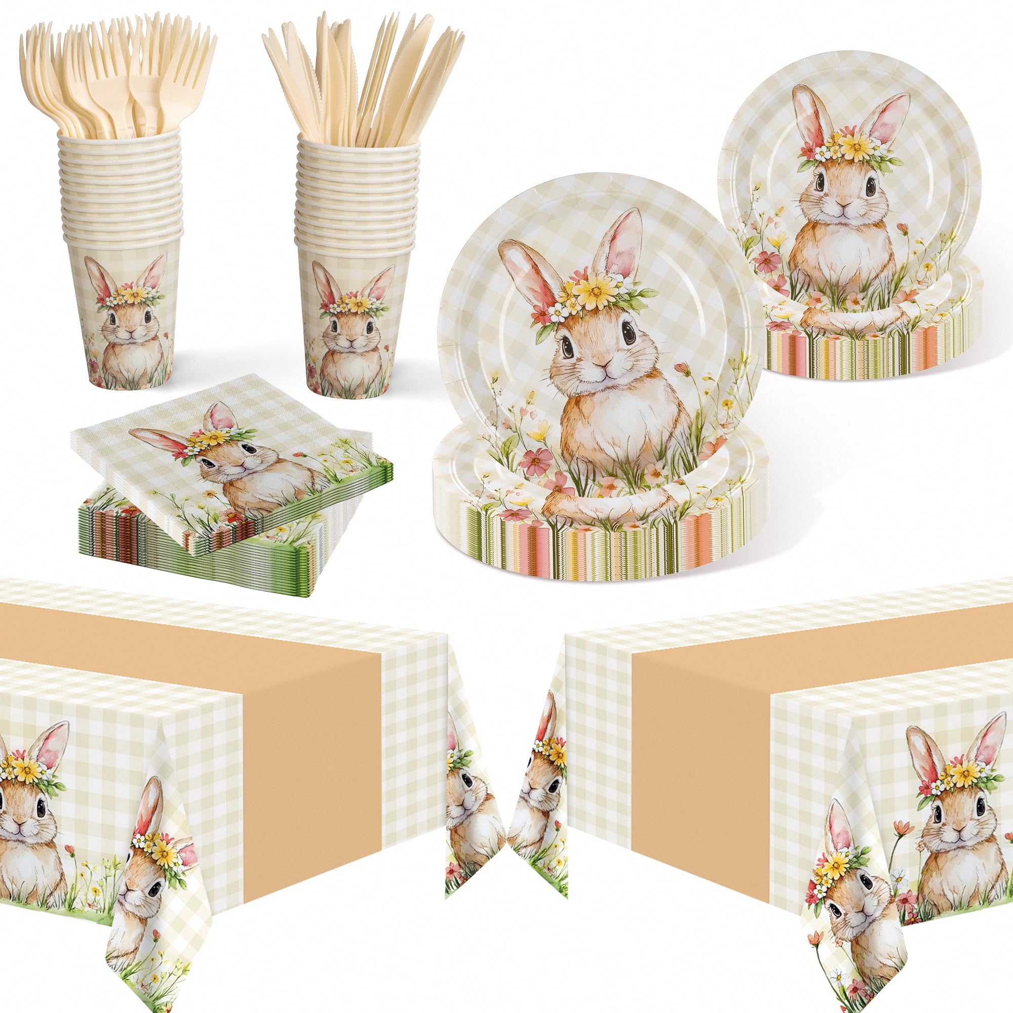 Childom Easter bunny-themed dinnerware set with 147 pieces for festive gatherings.