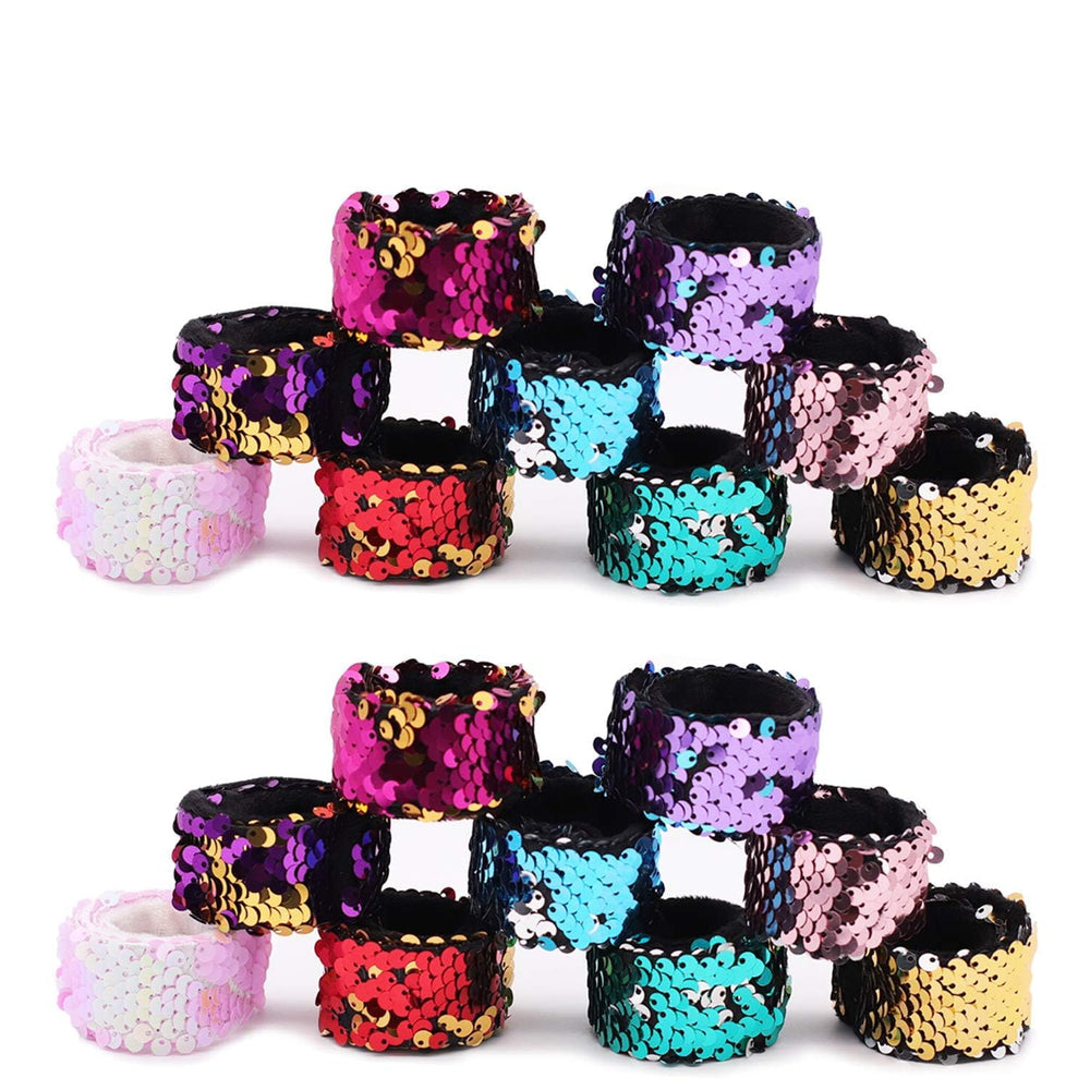Childom slap bracelet 20-pack with reversible sequin colors for versatile style.